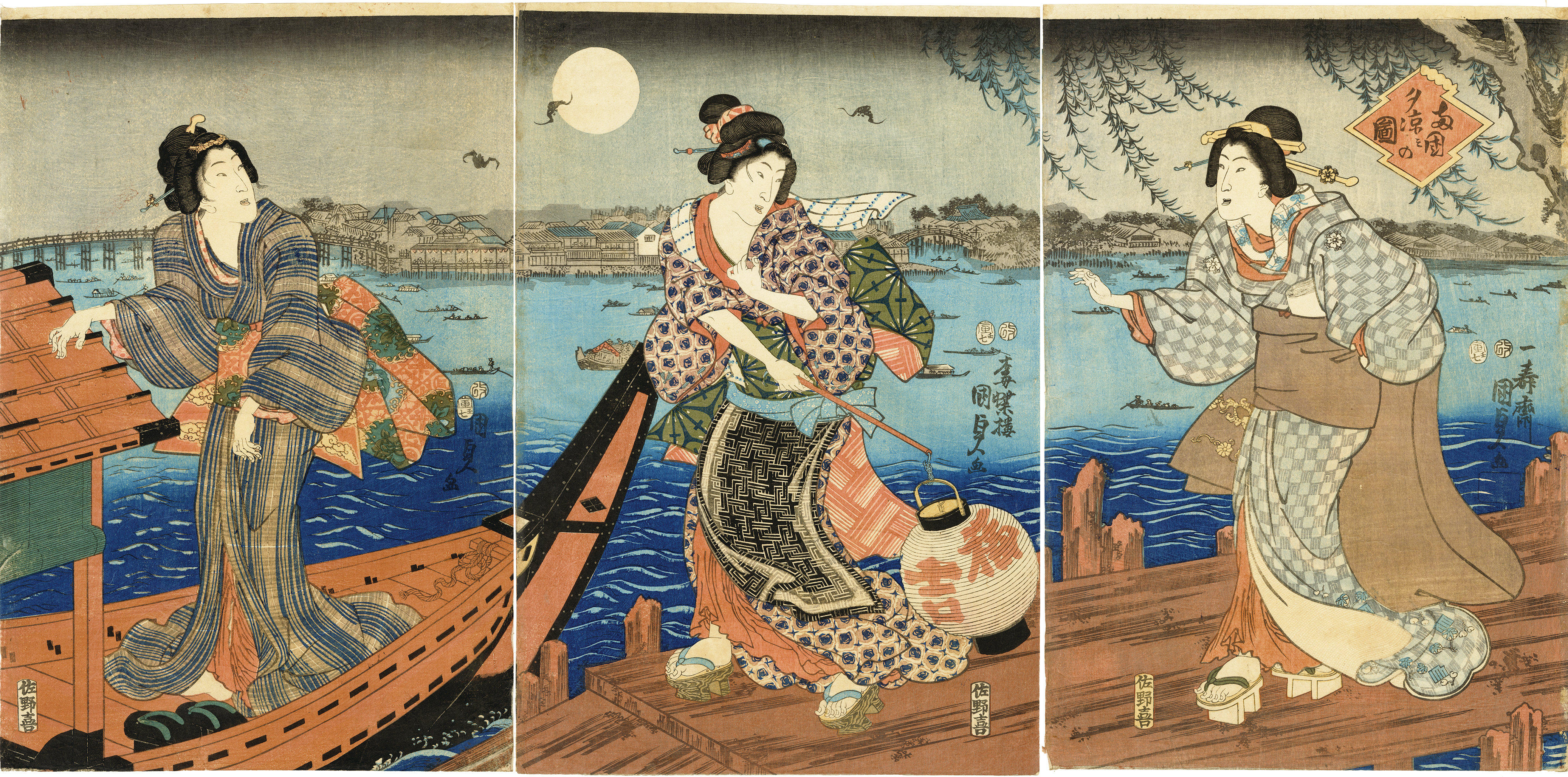 国貞二代 / 両国夕涼みの図 | 神保町 | Gallery Soumei-do | そうめい堂