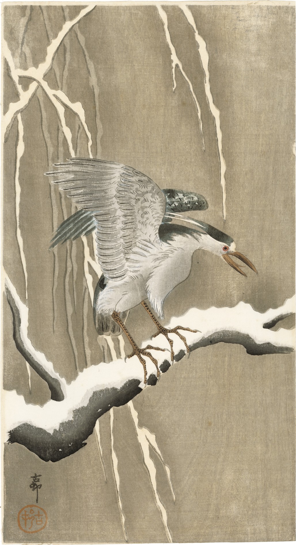 古邨 雪の柳に五位鷺 神保町 Gallery Soumei Do そうめい堂